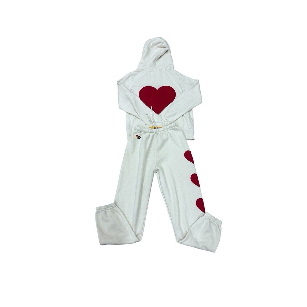 Aviator Nation Vintage White Heart Stitch Hoodie And Sweatpants Set